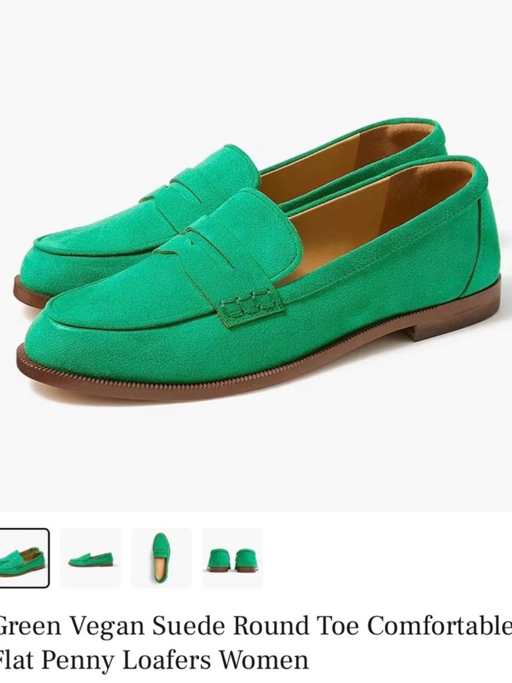 Green Vegan Suede Penny Loafers for Women – Comfortable Flat Slip-Ons